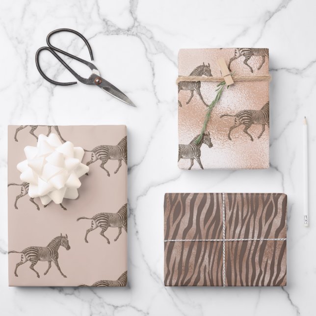 Feuille De Papier Cadeau Brown Zebra Blush Peach Ombre (Recto)
