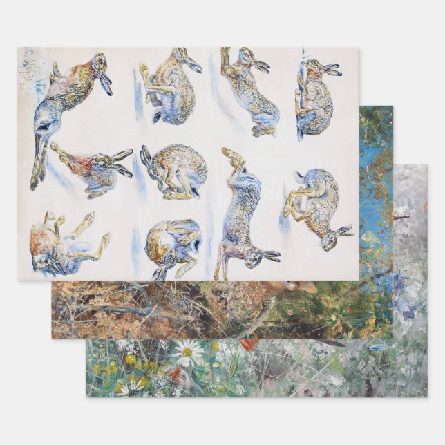 Feuille De Papier Cadeau Bruno Liljefors, Animaux (Lot)