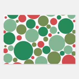 Feuille De Papier Cadeau Bubbly Mod Dots Rétro Noël Motif Rouge Vert