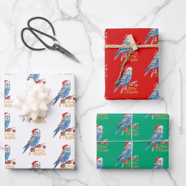 Feuille De Papier Cadeau Budgie Christmas Wrapping Paper (Recto)