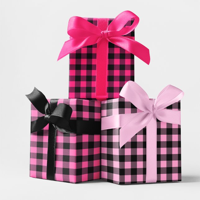 Feuille De Papier Cadeau Buffalo Ombre Rose Chaud Plat Petit (Hot Pink Buffalo Plaid Small Wrapping Paper Sheets)