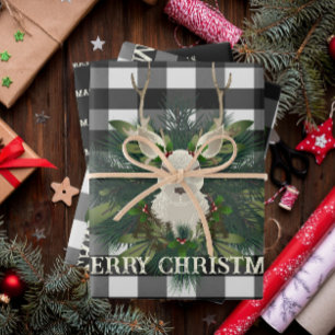 Feuille De Papier Cadeau Buffalo Plaid Festin Reindeer Noël