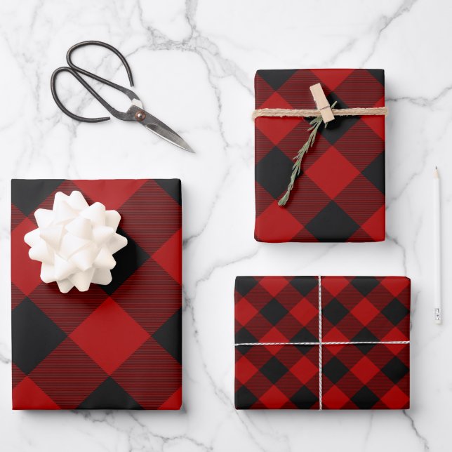Feuille De Papier Cadeau Buffalo Plaid Rob Roy Check Red Plaid Motif (Recto)