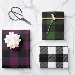 Feuille De Papier Cadeau Buffle d'automne Plaid vert, Bourgogne, blanc