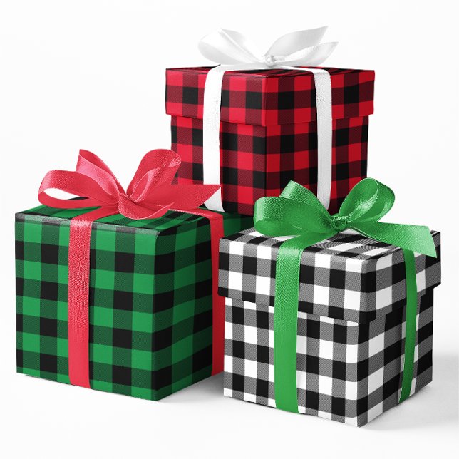 Feuille De Papier Cadeau Buffle rouge vert et blanc Plaid Christmas Small (Red Green and White Buffalo Plaid Christmas Small Wrapping Paper Sheets)