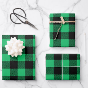 Feuille De Papier Cadeau Buffle vert et noir Vérifier En vichy Vacances W