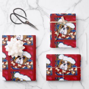 FEUILLE DE PAPIER CADEAU BULLDOG DE NOËL