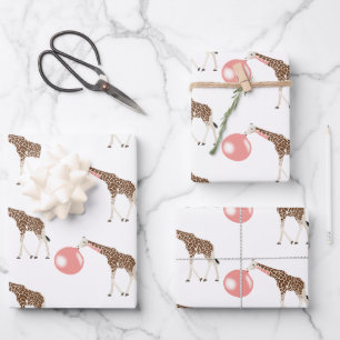 Feuille De Papier Cadeau Bulle de gomme Giraffe soufflante bulle