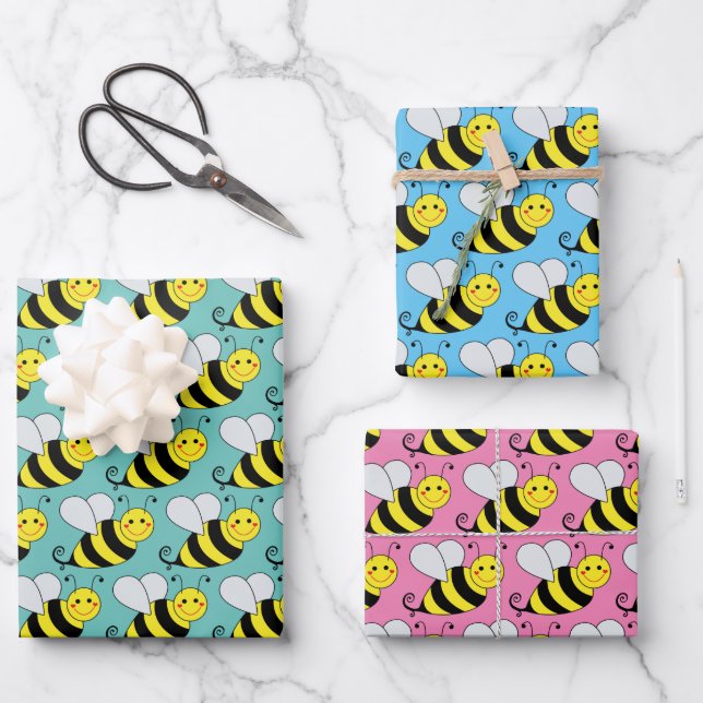 Feuille De Papier Cadeau Bumble Bee Différente couleur (Recto)