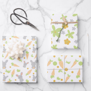 Feuille De Papier Cadeau Bunnies Pâques Florales Enfants Pâques