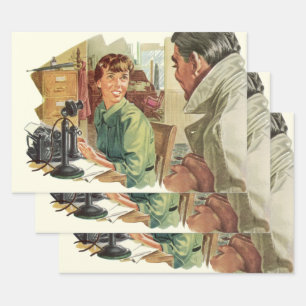 Feuille De Papier Cadeau Bureau d'entreprise vintage, PDG patron et secréta