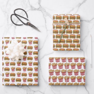 Feuille De Papier Cadeau Burger et fruits Restauration rapide Cheeseburger 