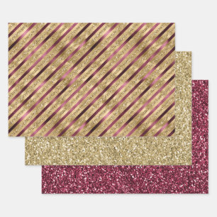 Feuille De Papier Cadeau Burgundy Red Gold Parties scintillant Stripes