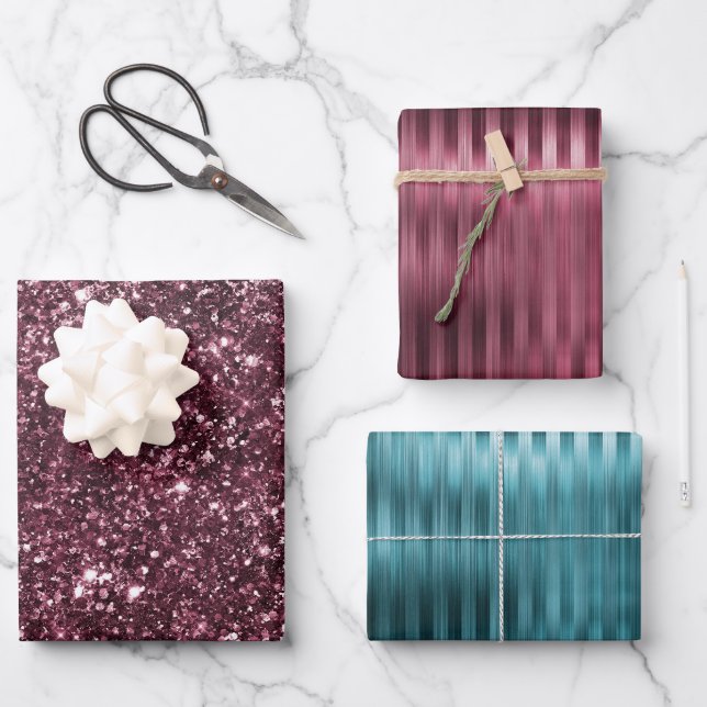 Feuille De Papier Cadeau Burgundy Turquoise Glam (Recto)