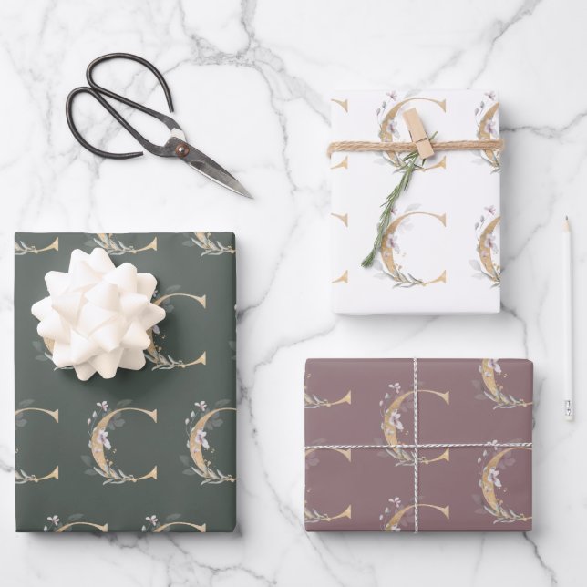 Feuille De Papier Cadeau C Monogramme Floral (Recto)