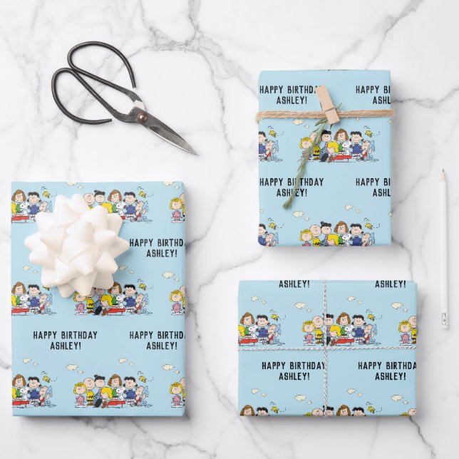 Feuille De Papier Cadeau cacahuètes | Charlie Brown et Gang Anniversaire (Recto)
