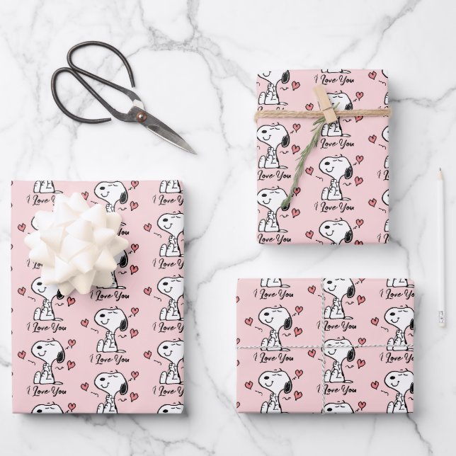 Feuille De Papier Cadeau cacahuètes | Coeurs de snoopy (Recto)