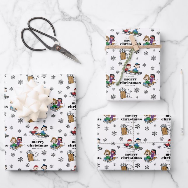 Feuille De Papier Cadeau cacahuètes | Hiver Sledding Fun Motif (Recto)