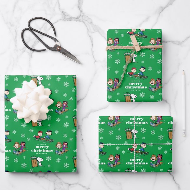 Feuille De Papier Cadeau cacahuètes | Hiver Sledding Fun Motif (Recto)