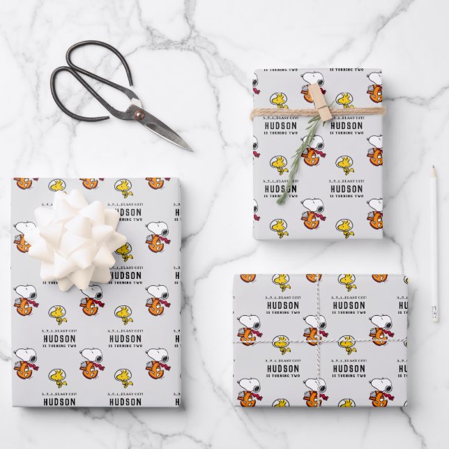 Feuille De Papier Cadeau cacahuètes | Snoopy Space Anniversaire (Recto)