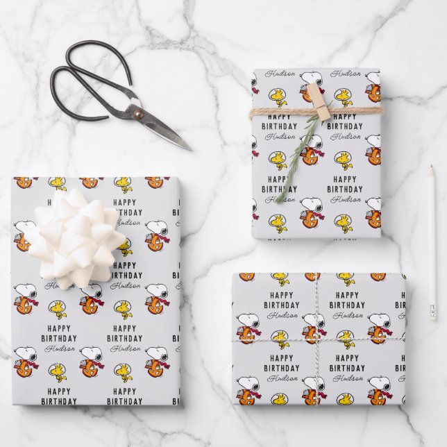 Feuille De Papier Cadeau cacahuètes | Snoopy Space Anniversaire (Recto)