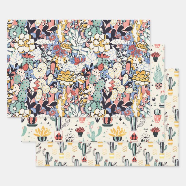 Feuille De Papier Cadeau Cactus et succulents (Lot)