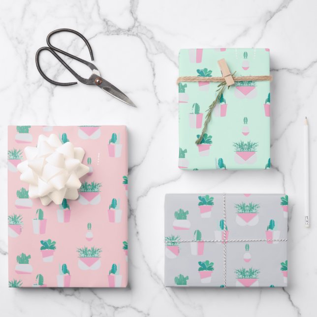 Feuille De Papier Cadeau Cactus Pastel Succulent Plante Abstrait Thème (Recto)