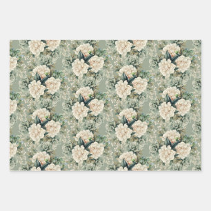 Feuille De Papier Cadeau Cadeau botanique floral sauge blanc