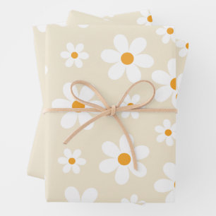 Feuille De Papier Cadeau Cadeau d'anniversaire Rétro Groovy Daisy Tan