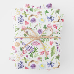 Feuille De Papier Cadeau Cadeau de fleurs sauvages à l'aquarelle botanique
