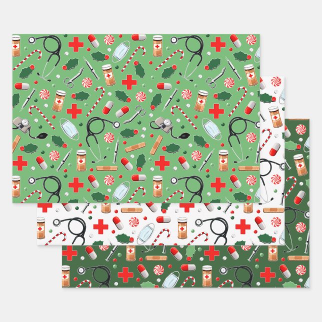 Feuille De Papier Cadeau Cadeau de Noël Médicale (Lot)