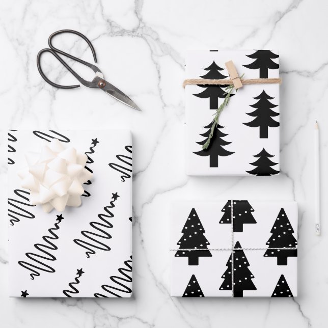 Feuille De Papier Cadeau Cadeau de Noël noir et blanc moderne (Recto)