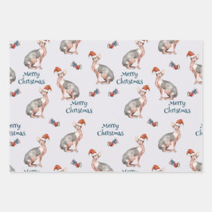 Feuille De Papier Cadeau Cadeau de Noël Sphynx Chat, Décor de Noël