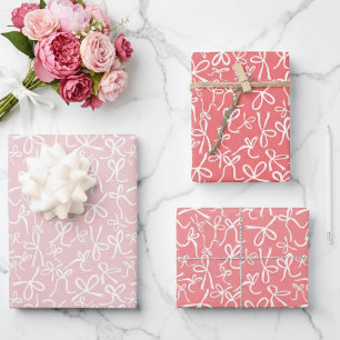 Feuille De Papier Cadeau Cadeau Fillette Motif Rubans Rose Blanc Fantaisie