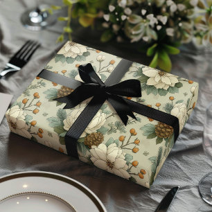 Feuille De Papier Cadeau Cadeau floral classique de Noël à la crème et au v