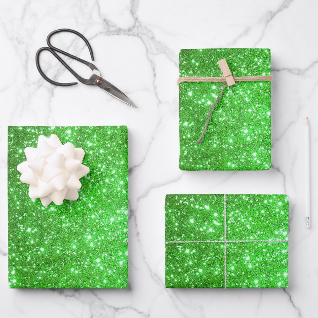Feuille De Papier Cadeau Cadeau populaire de luxe Green Gold Parties scinti (Recto)