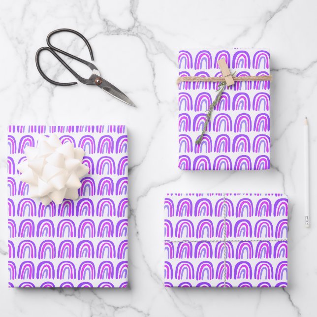 Feuille De Papier Cadeau Cadeau Rainbow Motif violet (Recto)