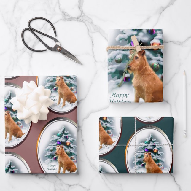 Feuille De Papier Cadeau Cadeaux de Noël irlandais Terrier (Recto)
