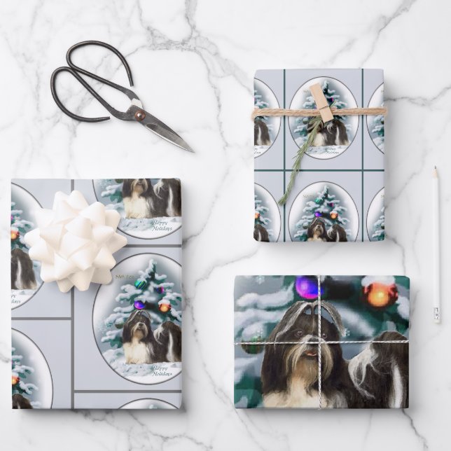 Feuille De Papier Cadeau Cadeaux de Noël Shih Tzu (Recto)
