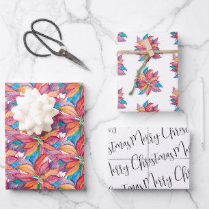 Feuille De Papier Cadeau Cadeaux de Noël uniques Aquarelle Poinsettia