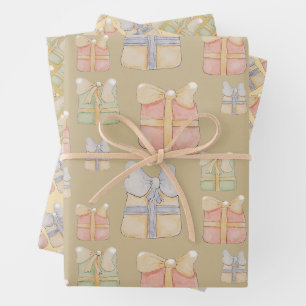 Feuille De Papier Cadeau Cadeaux de Noël Vintage mignons peints à la main