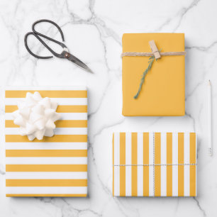 Feuille De Papier Cadeau Cadeaux rayés jaunes et blancs chauds