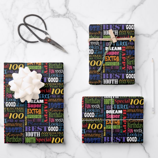 Feuille De Papier Cadeau Cadeaux Uniques Et Spéciaux 100e Fête Anniversaire (Recto)