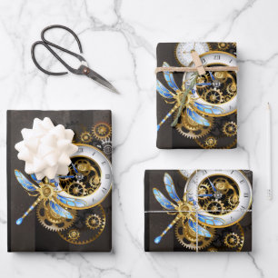 Feuille De Papier Cadeau Cadran Steampunk avec libellule