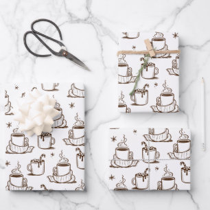 Feuille De Papier Cadeau Café chaud Brown Motif sans joint