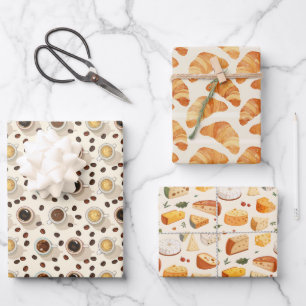 Feuille De Papier Cadeau Café Croissant Fromage France