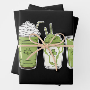 Feuille De Papier Cadeau Café Latte Vert Mignon Irlandais St Patrick's Day