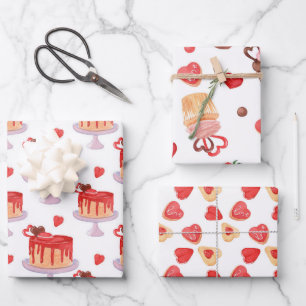 Feuille De Papier Cadeau Cake Valentine & Coeurs rouges Cookies