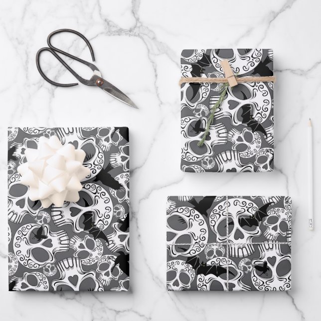 Feuille De Papier Cadeau Calaveras décoratives Halloween (Recto)