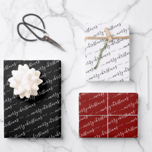 Feuille De Papier Cadeau Calligraphie moderne Black White Maroon Noël